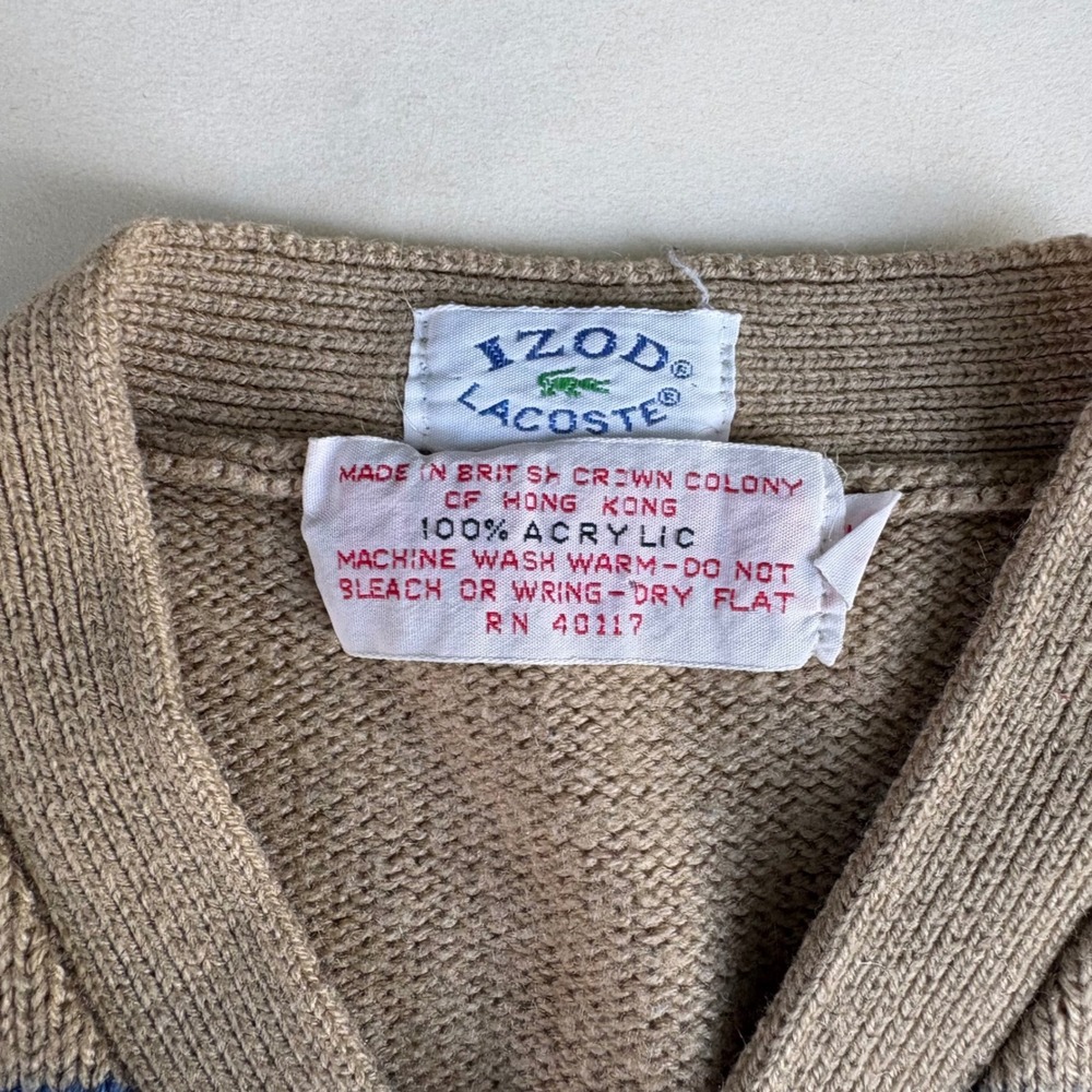 Vintage Izod Lacoste Toddler 3T Striped Cardigan Sweater Tan Blue Red Acrylic - Picture 3 of 6